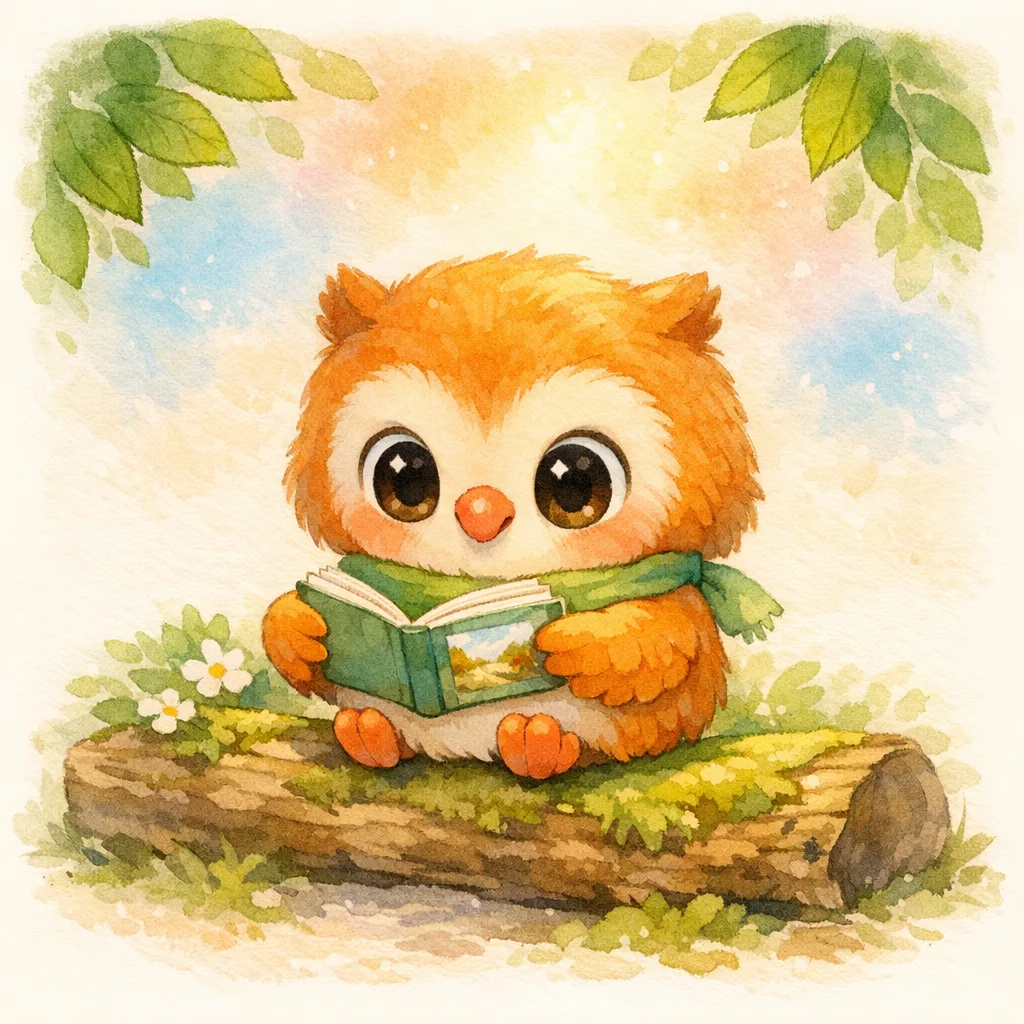 Mottie the owl reading a book